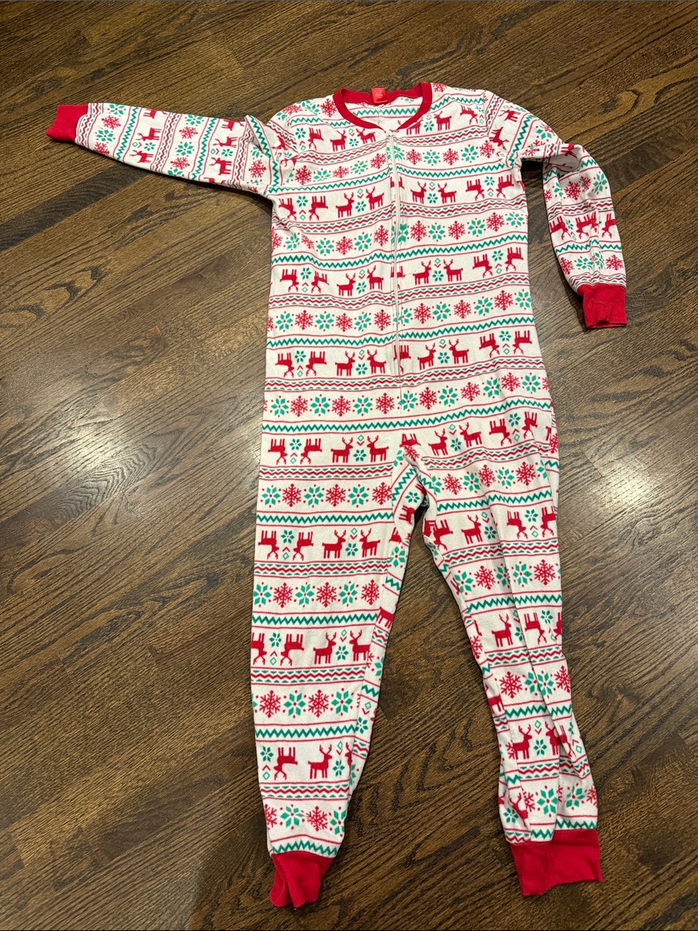 Woman’s medical m Red & White Reindeer Holiday One-Piece Pajamas